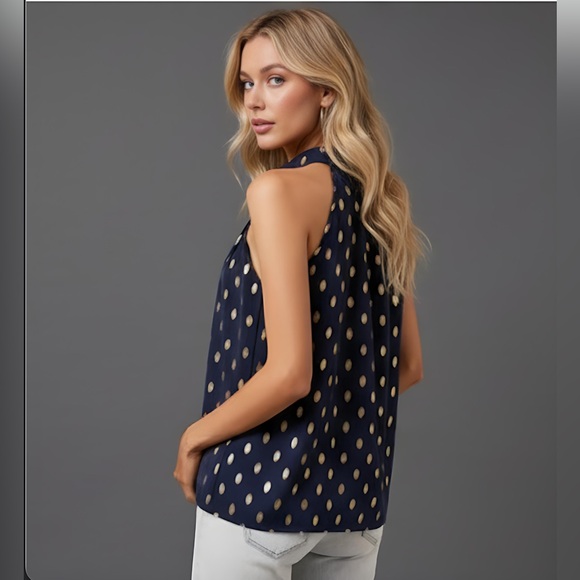 Gold Leaf Print Pleated Top Blue - Picture 4 of 7